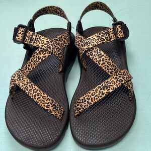 Chaco Leopard Print Sandals - Black and Brown